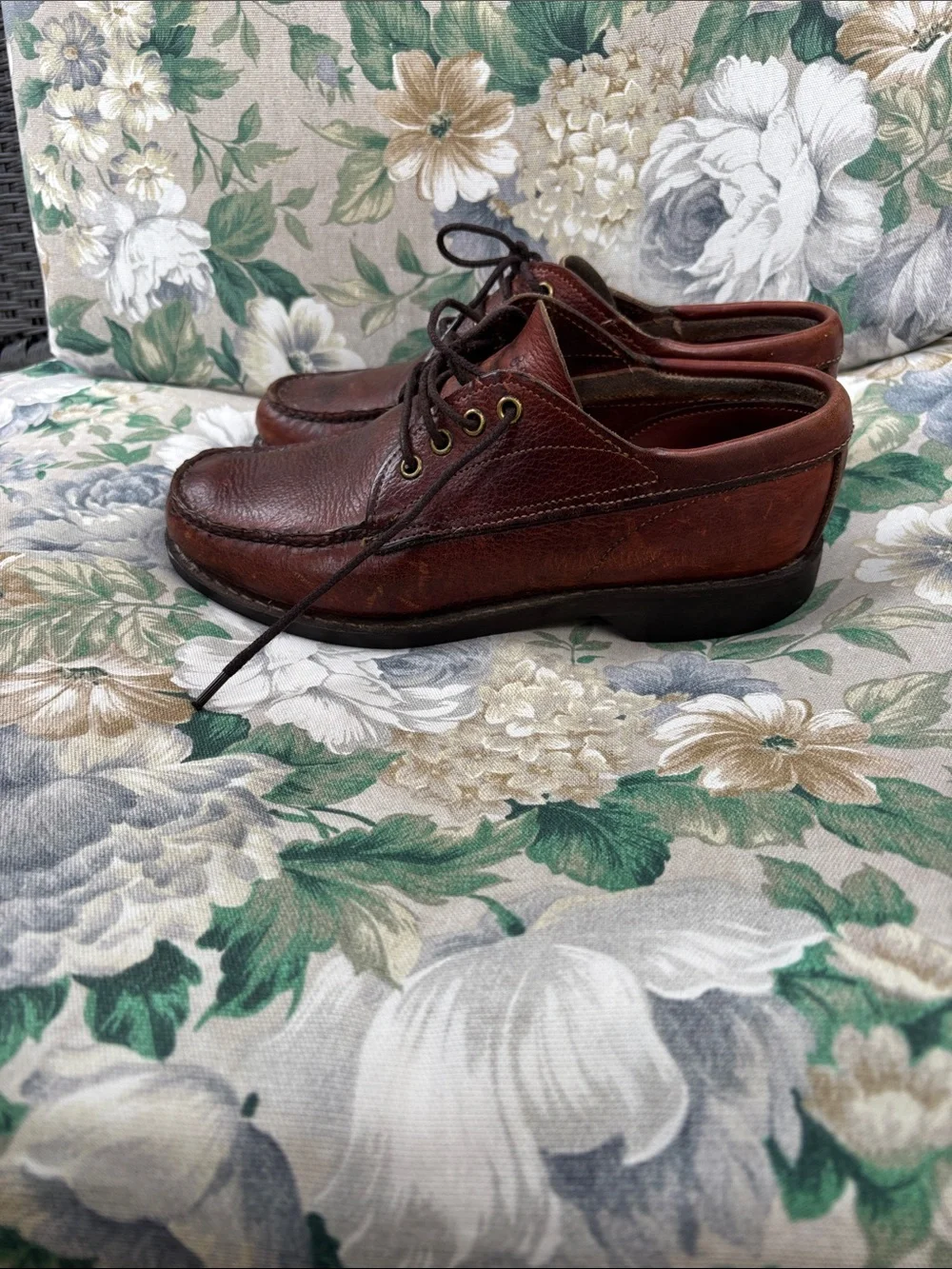 Orvis Gokey Vintage Brown Bison Leather Lace Up Moc-Toe Vibram Sole Sz 8.5E